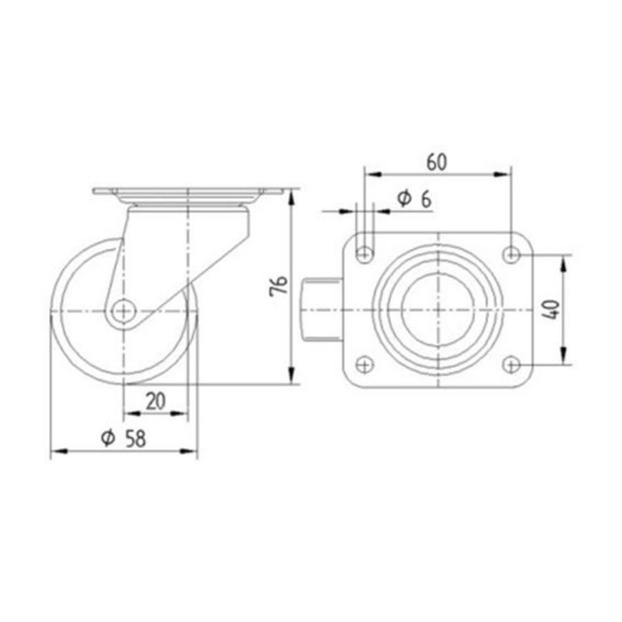 TENTE zwenkwiel 58mm 1PP plaat