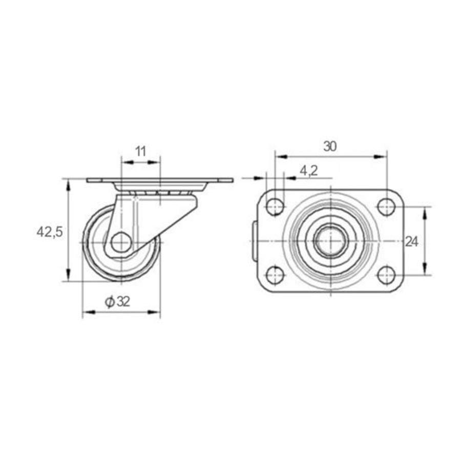 TENTE zwenkwiel 32mm 1PP plaat