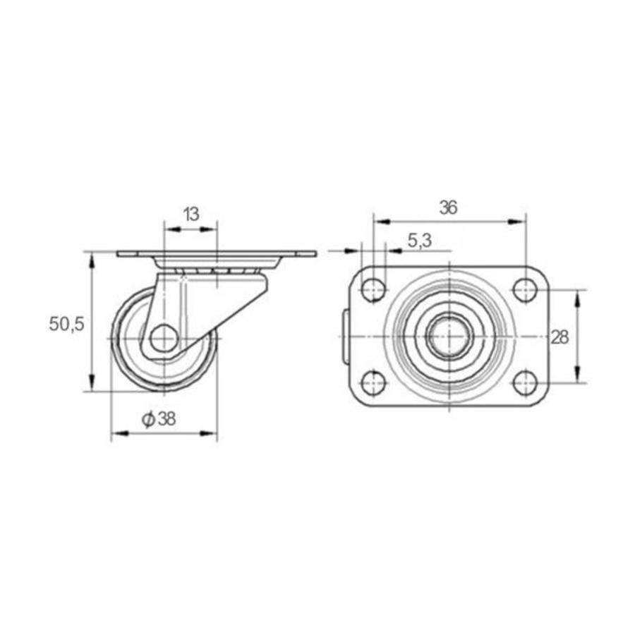 TENTE zwenkwiel 38mm 1PP plaat