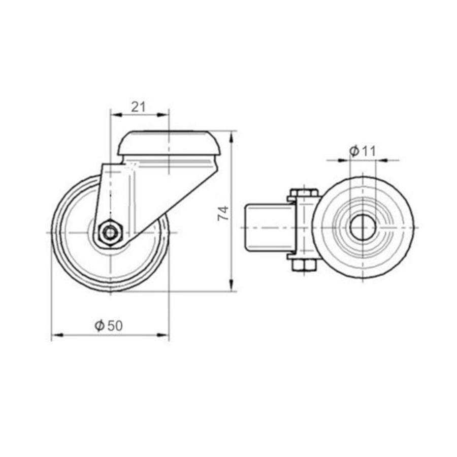 FARO zwenkwiel 50mm verzinkt 3PU boutgat