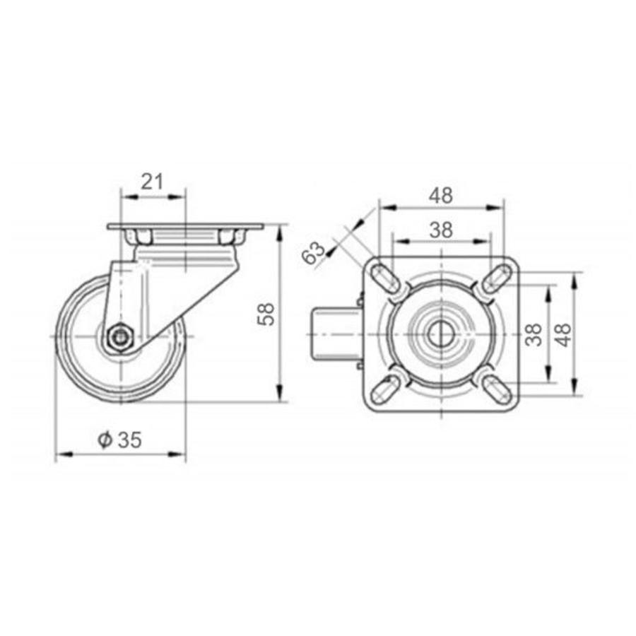 Livello zwenkwiel 35mm verzinkt 3PU plaat