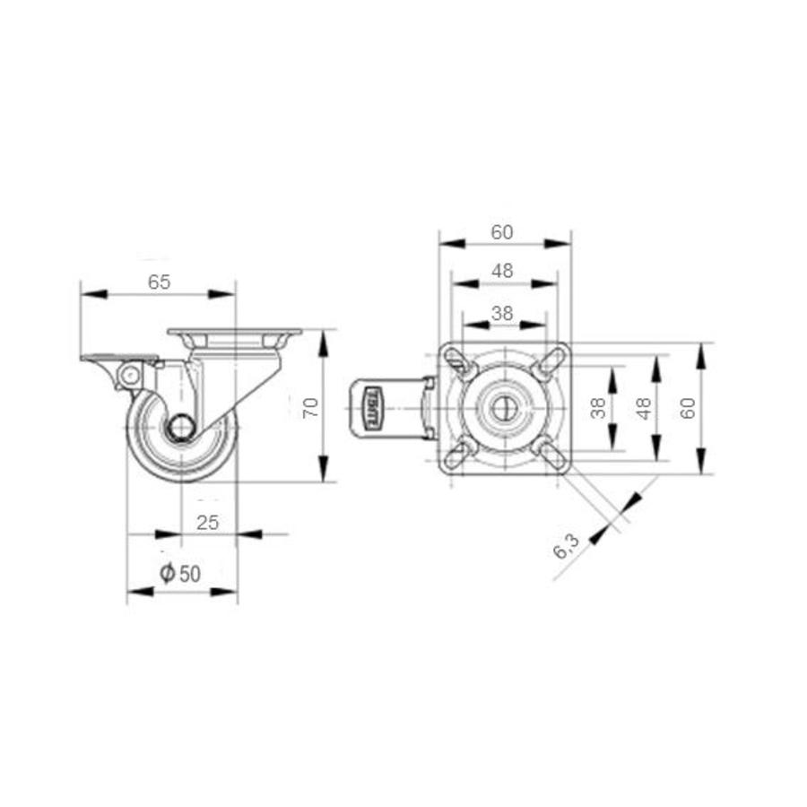 TENTE zwenkwiel 50 verzinkt 1PU plaat met rem-2