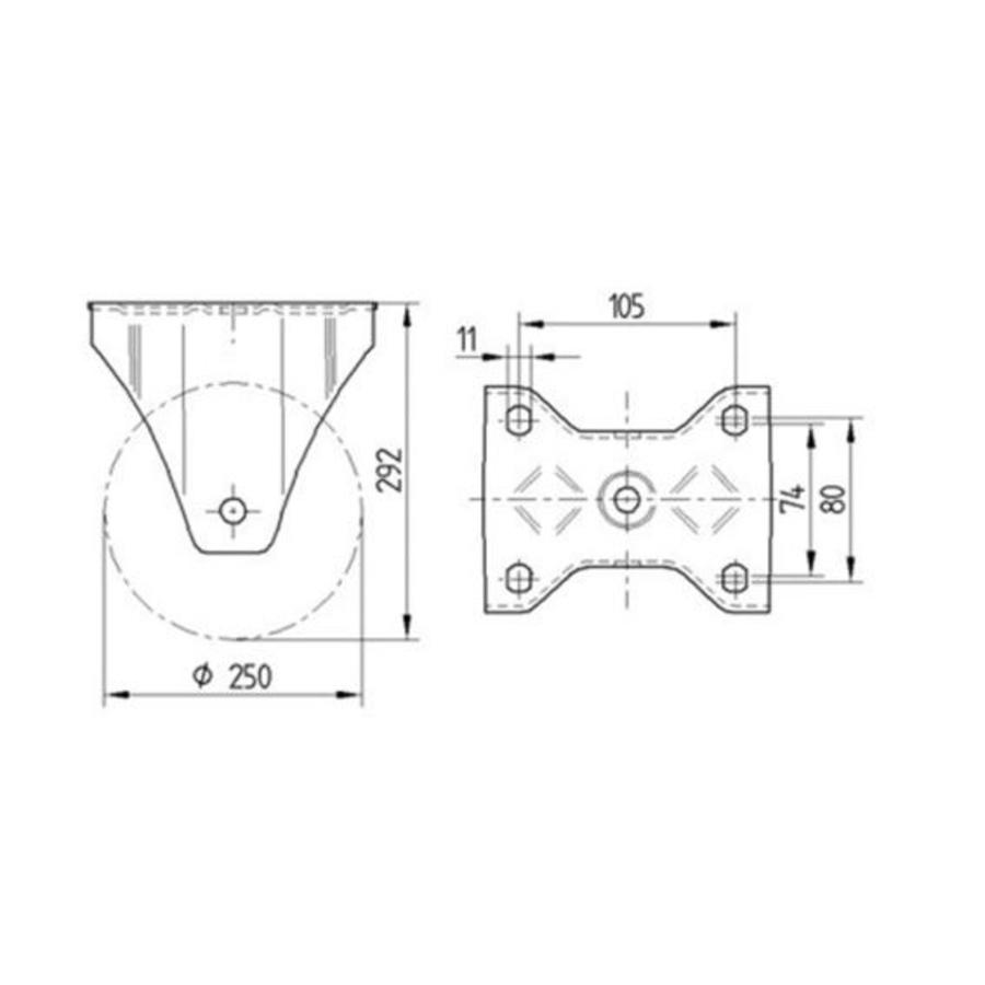 TENTE Bokwiel rubber 250 5SO plaat