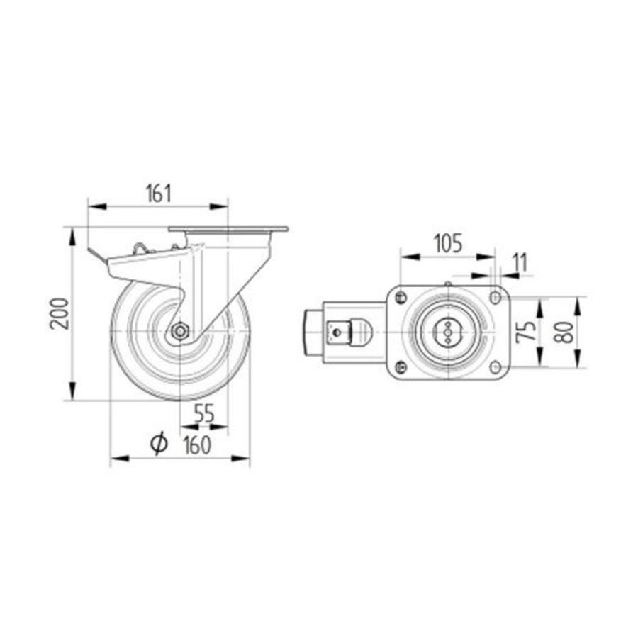 TENTE Zwenkwiel nylon 160 5SO plaat met rem-2