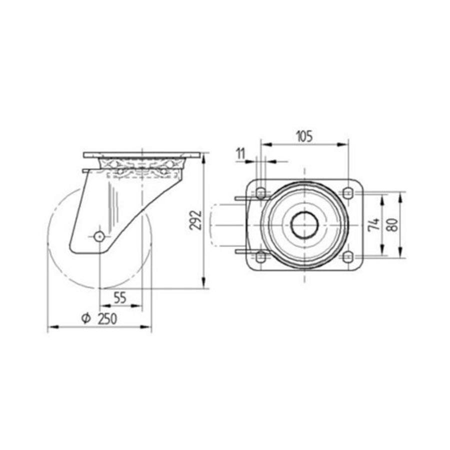 TENTE Zwenkwiel nylon 250 5SO plaat