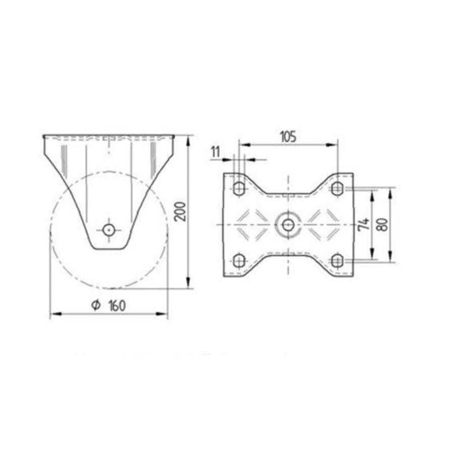 TENTE Bokwiel rubber 160 5SO plaat