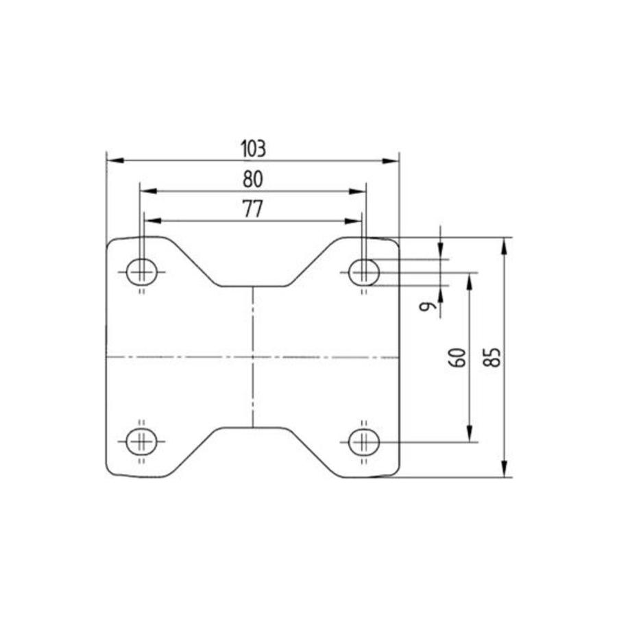 TENTE Bokwiel rubber 125 3SO plaat