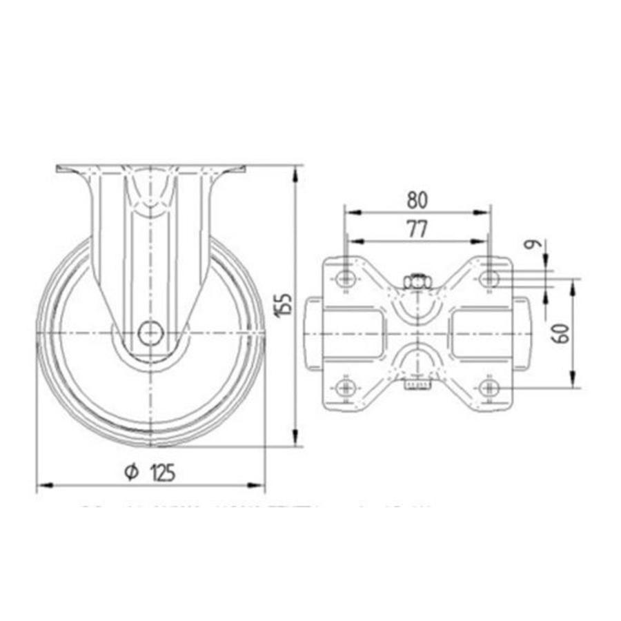 TENTE Bokwiel rubber 125 3SO plaat