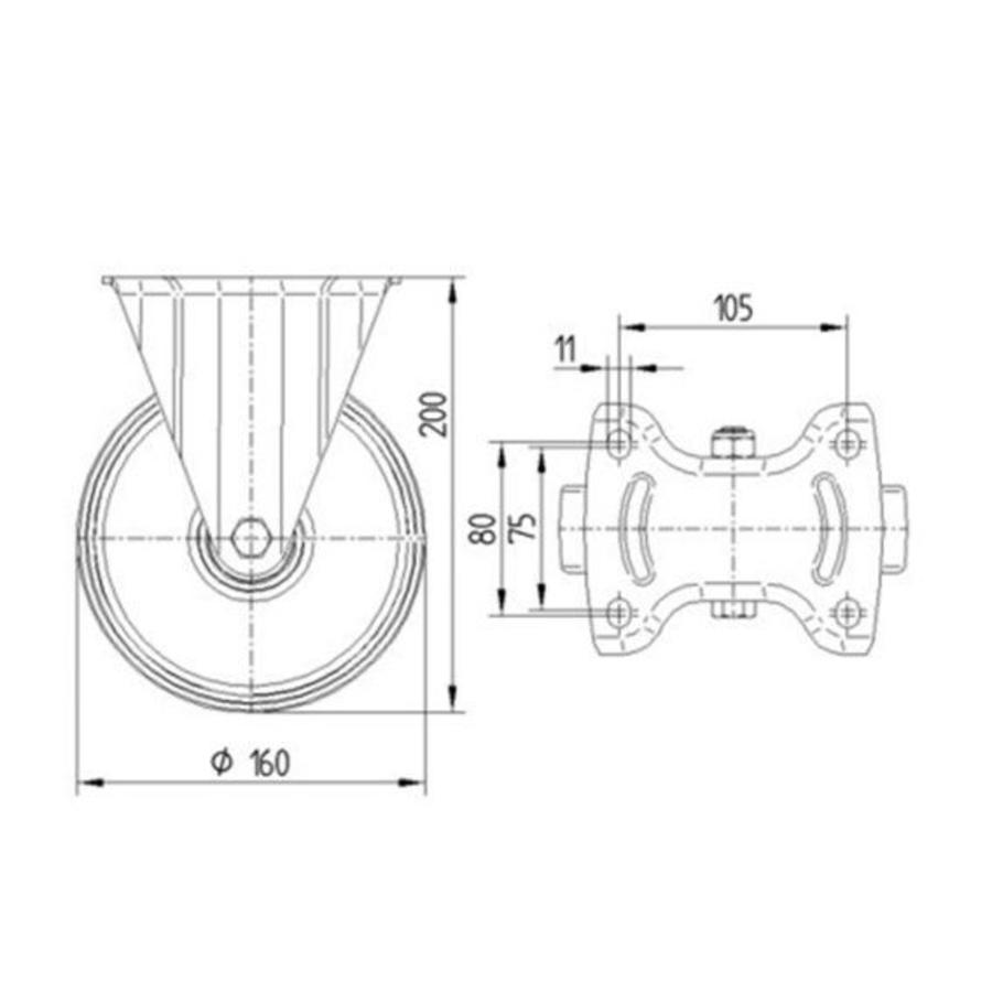 TENTE Bokwiel rubber 160 3SO plaat