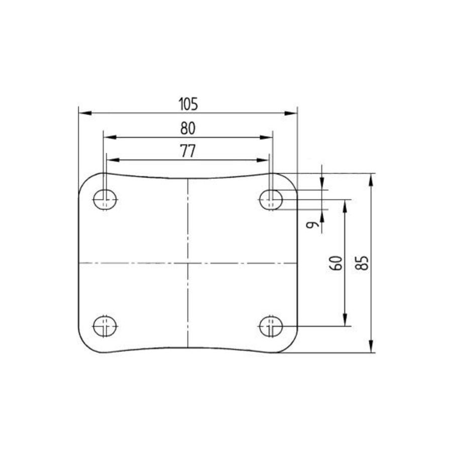 TENTE Zwenkwiel rubber 125 3SO plaat