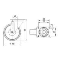 TENTE Zwenkwiel rubber 125 3SO plaat