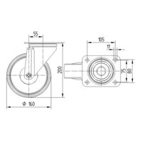 TENTE Zwenkwiel rubber 160 3SO plaat