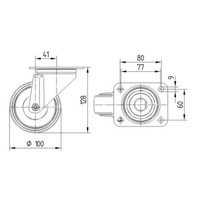 TENTE zwenkwiel nylon 3NO 100mm plaat