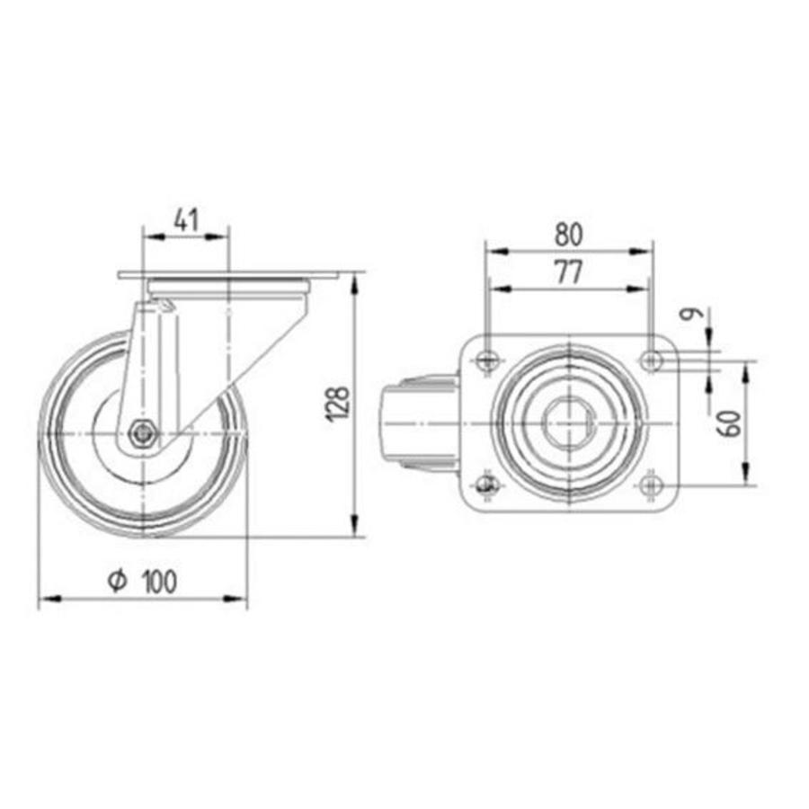 TENTE zwenkwiel nylon 3NO 100mm plaat