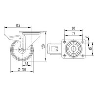 TENTE zwenkwiel nylon 3NO 100mm plaat met rem