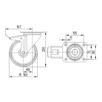 TENTE zwenkwiel nylon 3NO 160mm plaat met rem