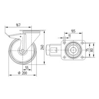 TENTE zwenkwiel nylon 3NO 200mm plaat met rem