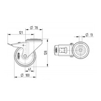 TENTE zwenkwiel nylon 3NO 100mm boutgat met rem