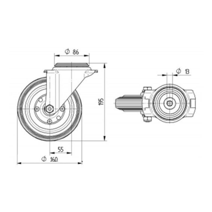 TENTE Zwenkwiel rubber 160 3SO boutgat