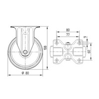 Bokwiel nylon 3NOP 80mm plaatbevestiging