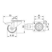 Zwenkwiel nylon 3NOP 80mm plaatbevestiging met rem