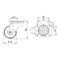 Zwenkwiel rubber indoor 80 3KO plaat