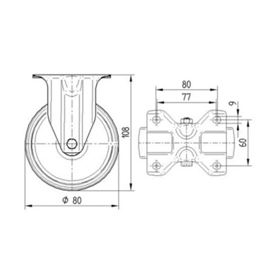 TENTE Bokwiel rubber 80 3KO plaat