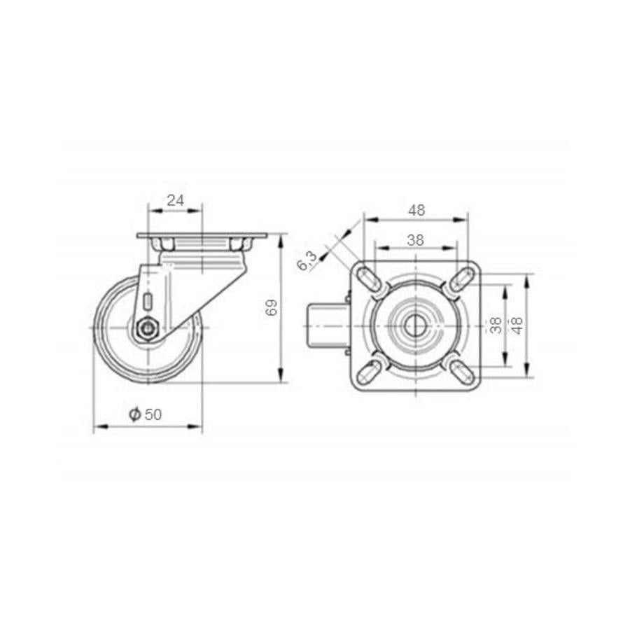 TENTE zwenkwiel RVS 50 7TP plaat