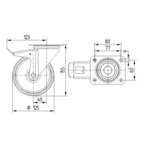 TENTE Zwenkwiel RVS 125 elastisch rubber KO plaat met rem