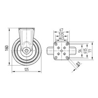 TENTE bokwiel RVS 125 7TPKO plaat