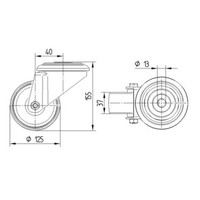 TENTE Zwenkwiel RVS 125 elastisch rubber KO boutgat