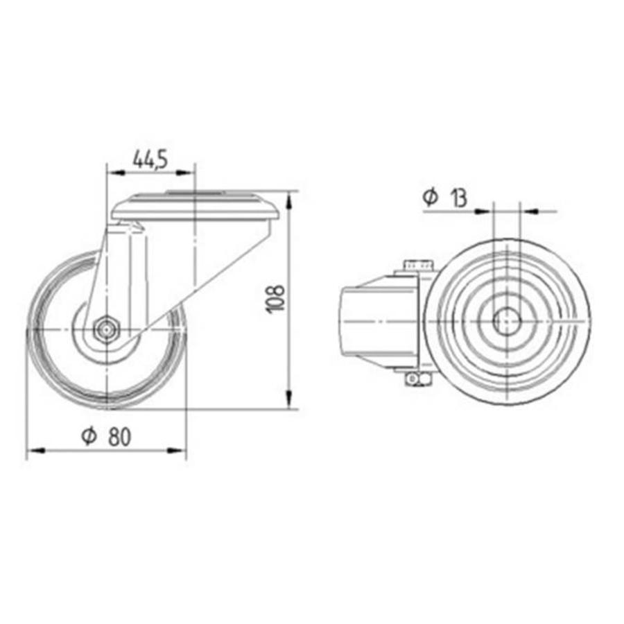 TENTE Zwenkwiel RVS 80 nylon NO boutgat