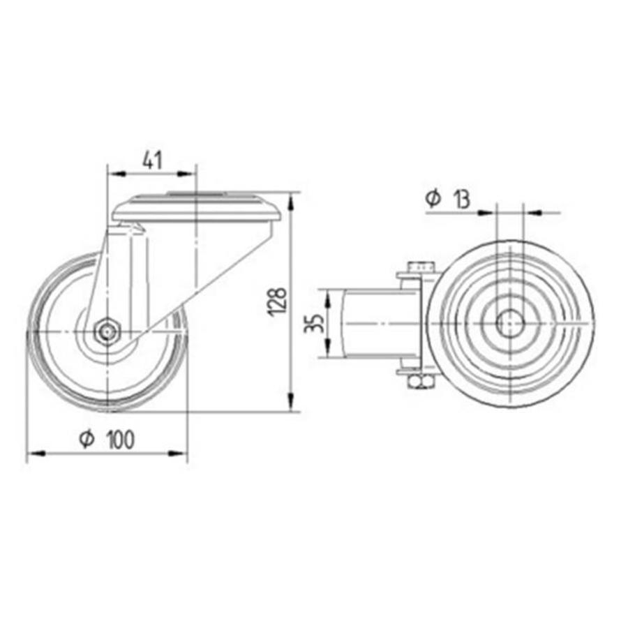 TENTE Zwenkwiel RVS 100 nylon NO boutgat