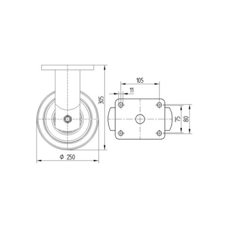 TENTE Bokwiel nylon Xtreme 250 6NO plaat-3