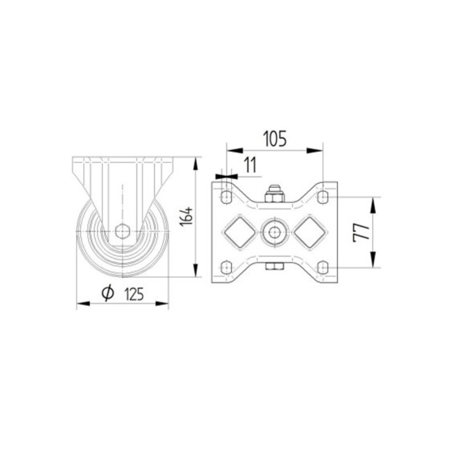 TENTE Bokwiel RVS 125 8NOP plaat