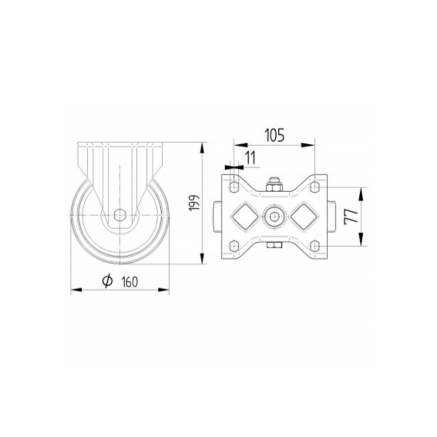 TENTE Bokwiel RVS 160 8NOP plaat