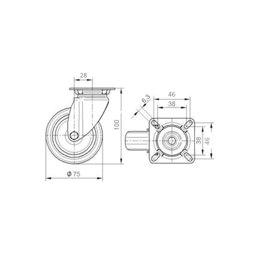 Zwenkwiel 75 black line 2TP plaat