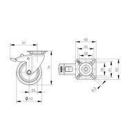 Zwenkwiel 50 black line 2TP plaat met rem