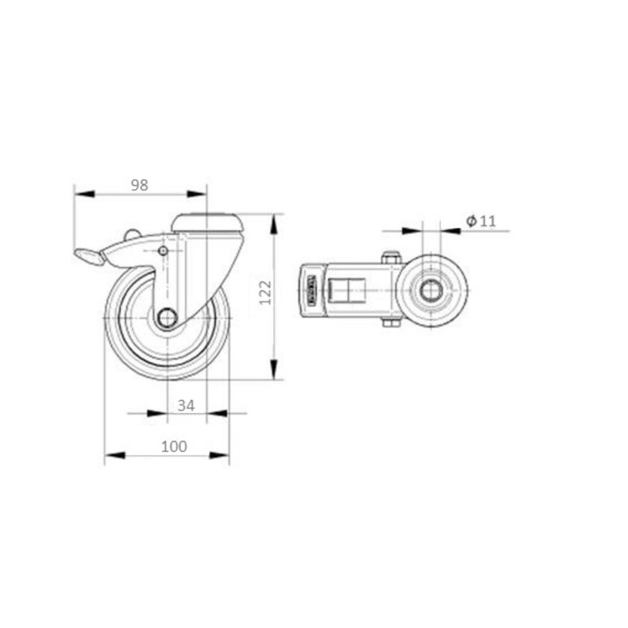 Zwenkwiel 100 black line 2TP boutgat met rem-2