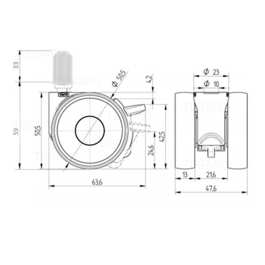 PAPU LOW wiel 50mm plug rond 14mm met rem