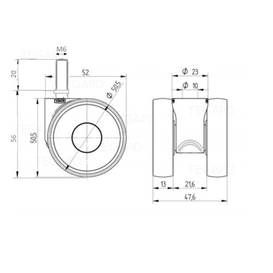 PAPU LOW wiel 50mm bout M6x20-3