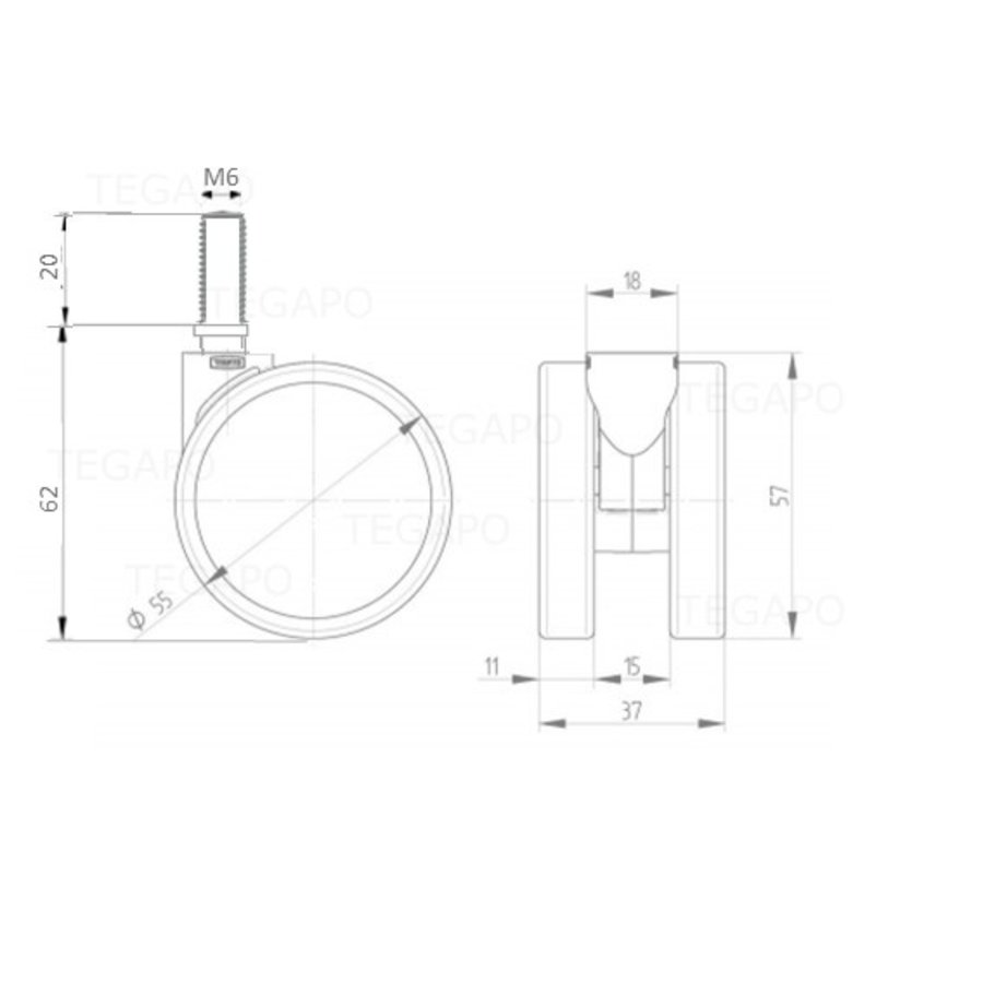 PPPU wiel 55mm bout M6x20-2