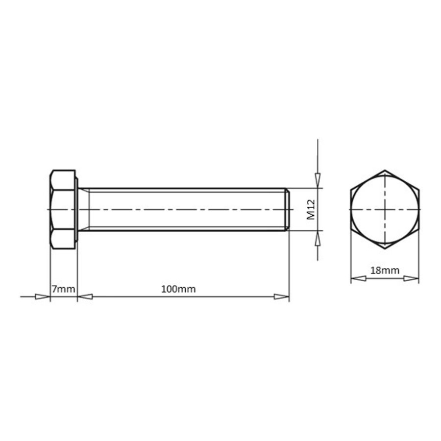 RVS Zeskanttapbout M12x100