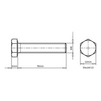 Zeskanttapbout M8x70