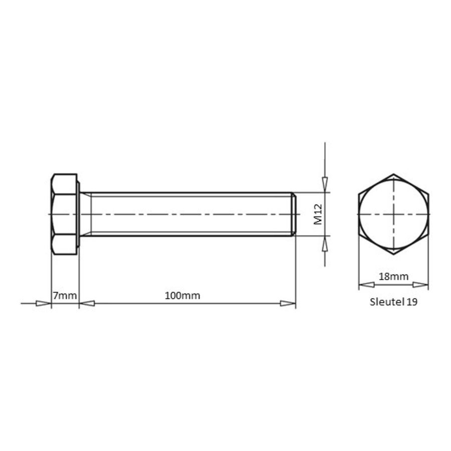 Zeskanttapbout M12x100