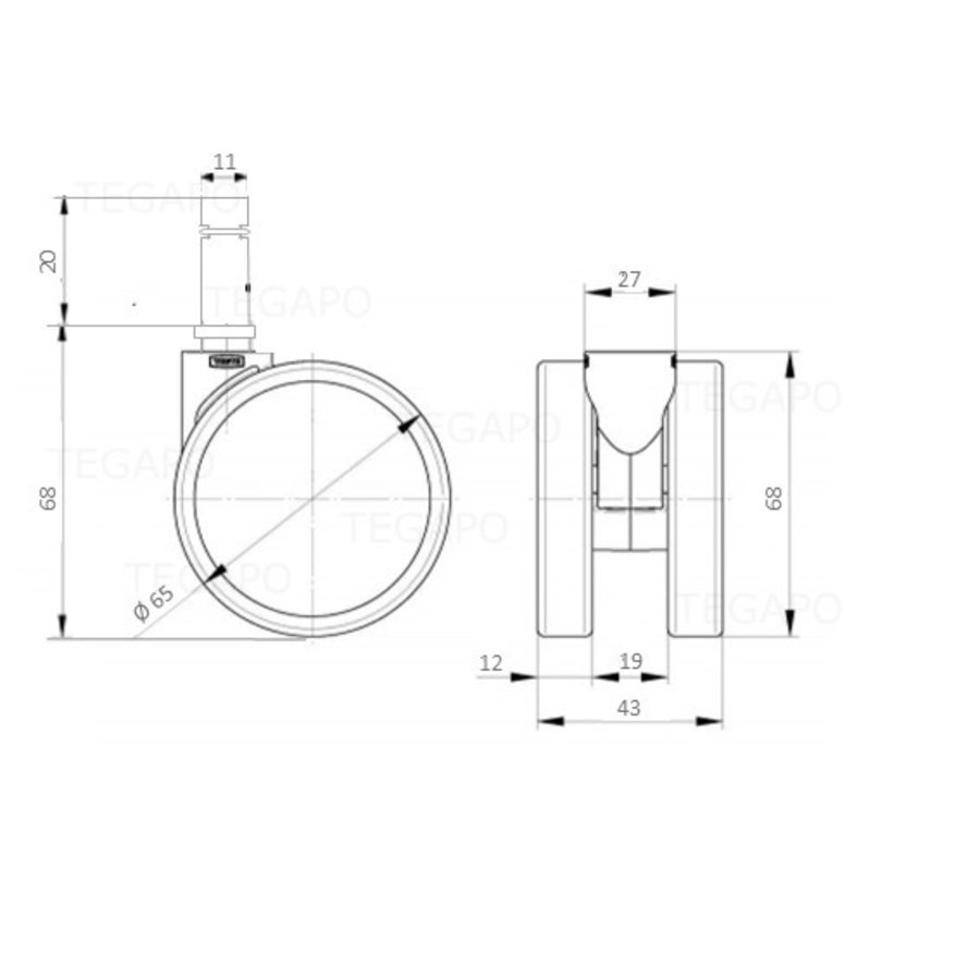 PAROL wiel 65mm krans 27mm stift 11mm-2