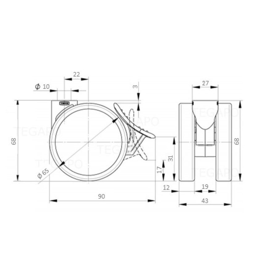 PATPROL wiel 65mm krans 27mm met rem