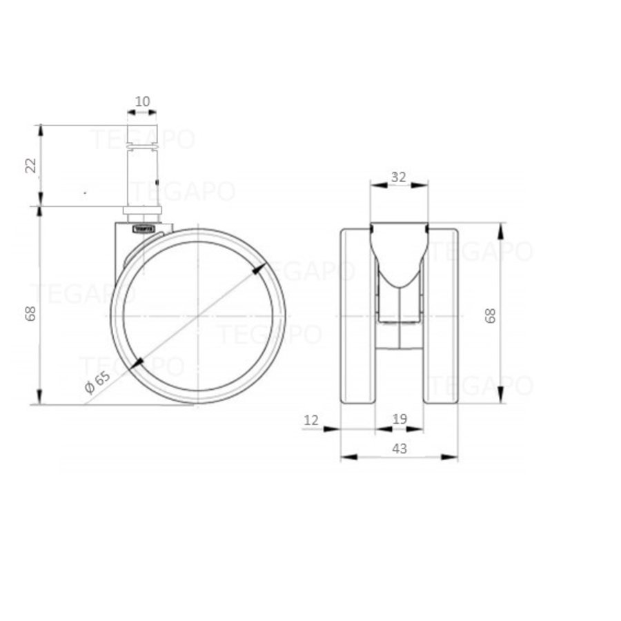 PAROL wiel 65mm krans 32mm met rem stift 10mm-2