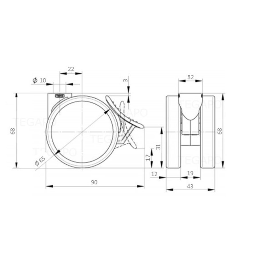 PATPROL wiel 65mm krans 32mm met rem-2