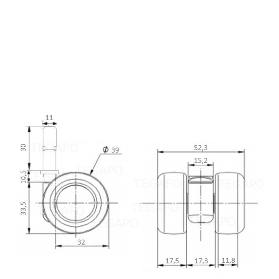 PATPLOW wiel 39mm stift 11x30mm